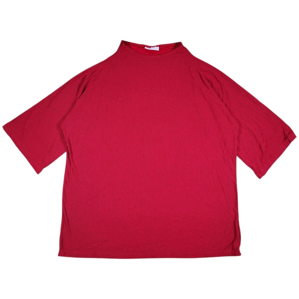 Bryn Walker Tunic Top Womens L Red Mock Neck Boxy Lagenlook Oversized Stretchy